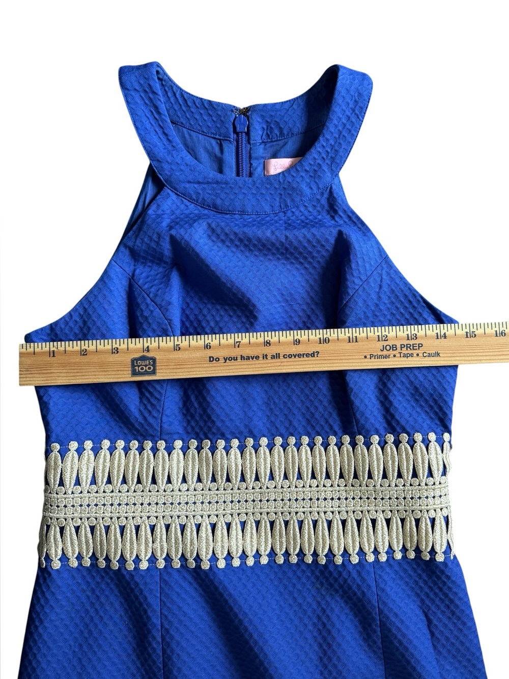 Lilly Pulitzer Blue Sleeveless Shift Dress White Embroidered Waist Size 0 - Picture 5 of 6